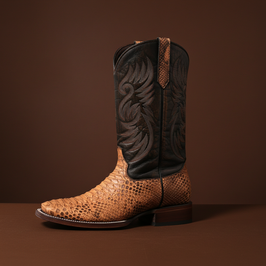 8036 - RockinLeather Men's Tan Python Square Toe Western Boot
