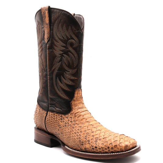 8036 - RockinLeather Men's Tan Python Square Toe Western Boot