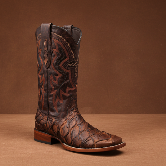 8037 - RockinLeather Men's Genuine Pirarucu Square Toe Western Boot