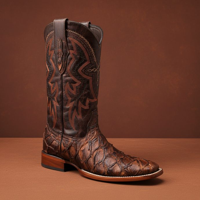 8037 - RockinLeather Men's Genuine Pirarucu Square Toe Western Boot