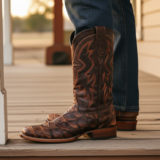 8037 - RockinLeather Men's Genuine Pirarucu Square Toe Western Boot