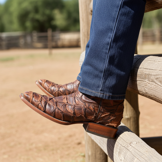 8037 - RockinLeather Men's Genuine Pirarucu Square Toe Western Boot