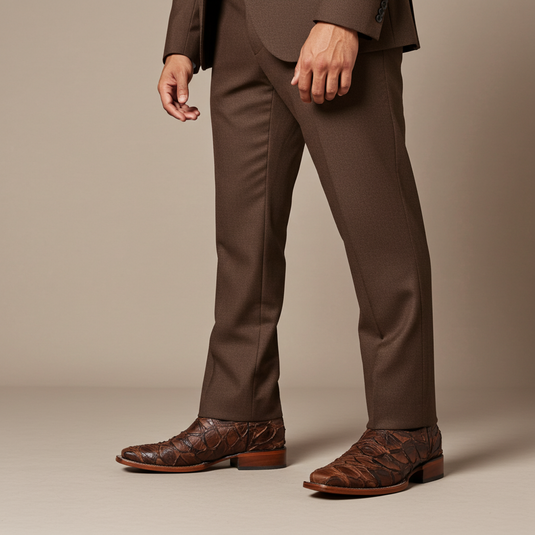 8037 - RockinLeather Men's Genuine Pirarucu Square Toe Western Boot