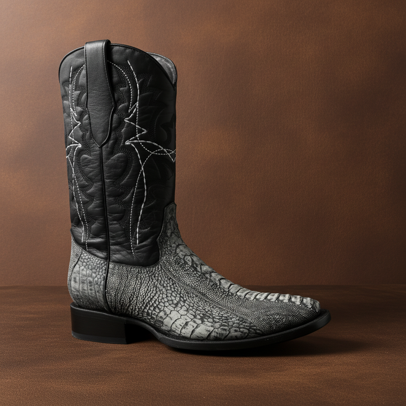 Load image into Gallery viewer, 8038 - RockinLeather Men&#39;s Grey Ostrich Leg Square Toe Western Boot
