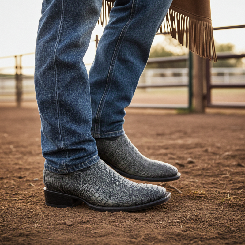 Load image into Gallery viewer, 8038 - RockinLeather Men&#39;s Grey Ostrich Leg Square Toe Western Boot
