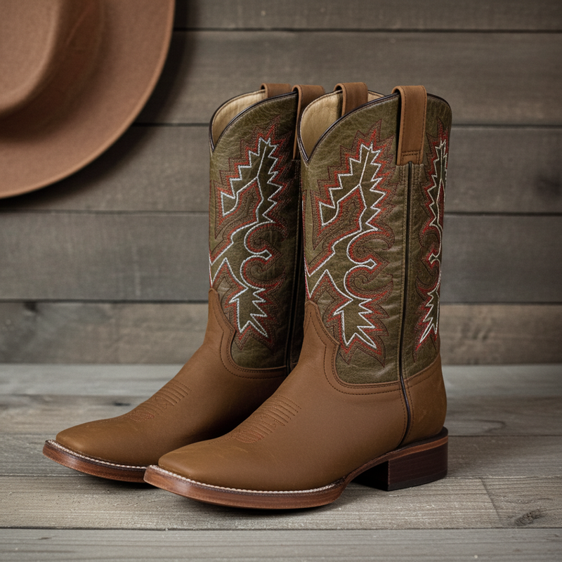 Load image into Gallery viewer, 1215 - RockinLeather Men&#39;s Tobacco Crazy Horse Western Boot w/Green Upper
