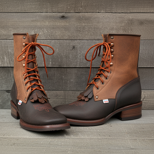 1258 - RockinLeather Men's Square Toe Lace Up Packer Western Boot