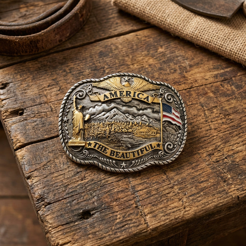 Load image into Gallery viewer, RLB522 - RockinLeather America The Beautiful Belt Buckle
