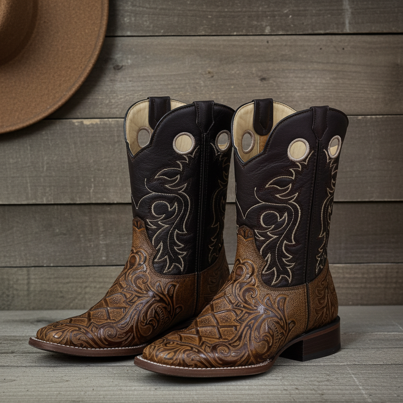 Load image into Gallery viewer, 1229 - RockinLeather Men&#39;s Capuccino Stamped Cowhide Leather Boot
