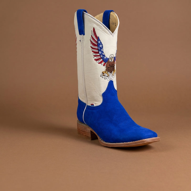 Load image into Gallery viewer, 1242 - RockinLeather Men's Blue Suede Leather Boot W/Eagle Embroidery
