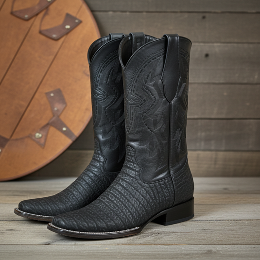 8003 - RockinLeather Men's Distressed Black Genuine Sharkskin Boots