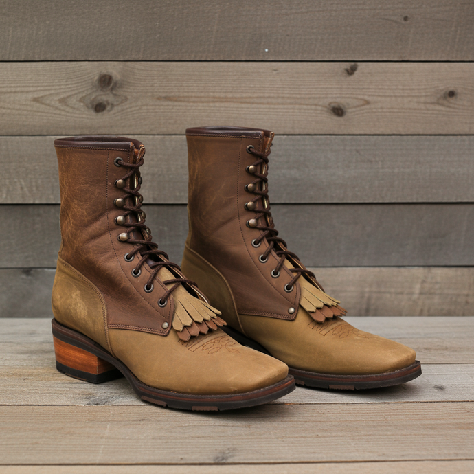 1197 - RockinLeather Men's Square Toe Lace Up Packer Western Boot
