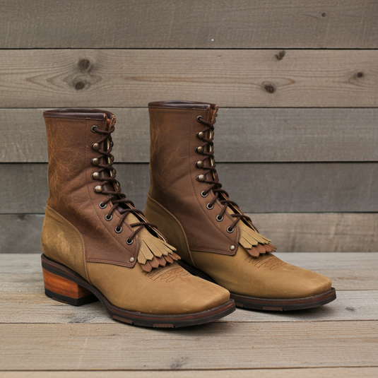 1197 - RockinLeather Men's Square Toe Lace Up Packer Western Boot