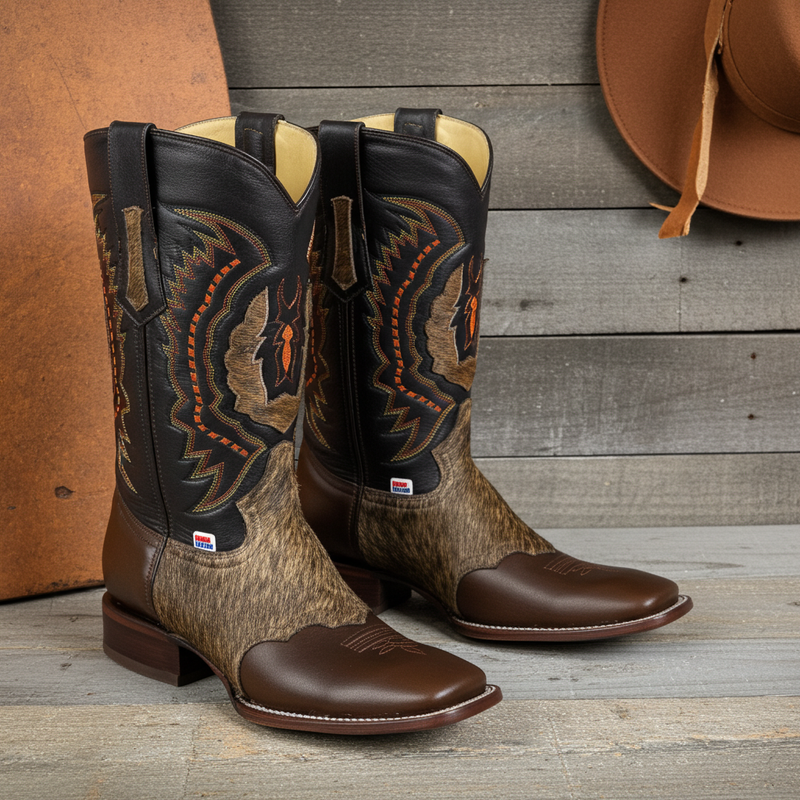 Load image into Gallery viewer, 1249 - RockinLeather Men&#39;s Chocolate Ranch with Cowhair Overlay Western Boot
