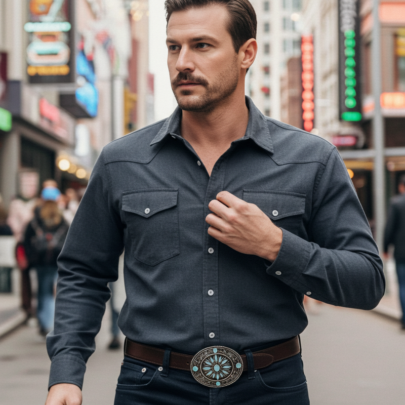 Load image into Gallery viewer, RLB505 - RockinLeather Nickle Turquoise Burst Belt Buckle
