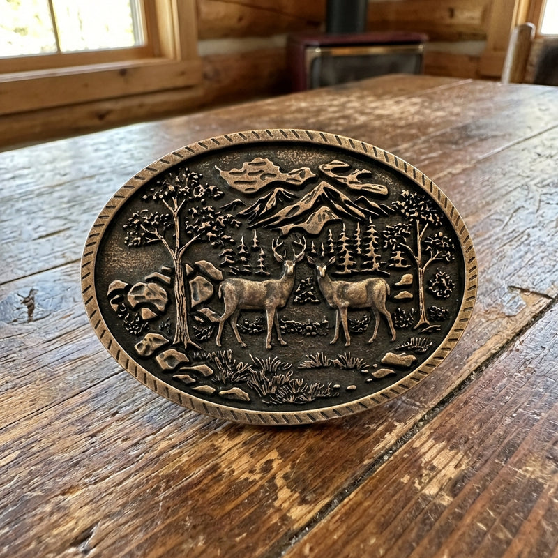 Load image into Gallery viewer, RLB523 - RockinLeather Deer in Woods Belt Buckle
