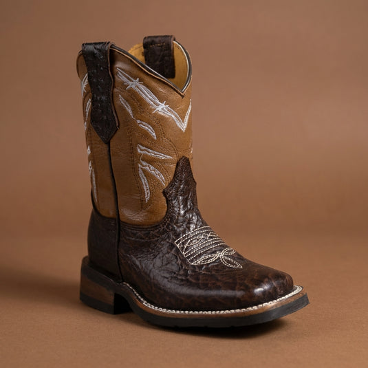 5511 CY - RockinLeather Children's Chocolate Bullhide Stamp Leather Boot