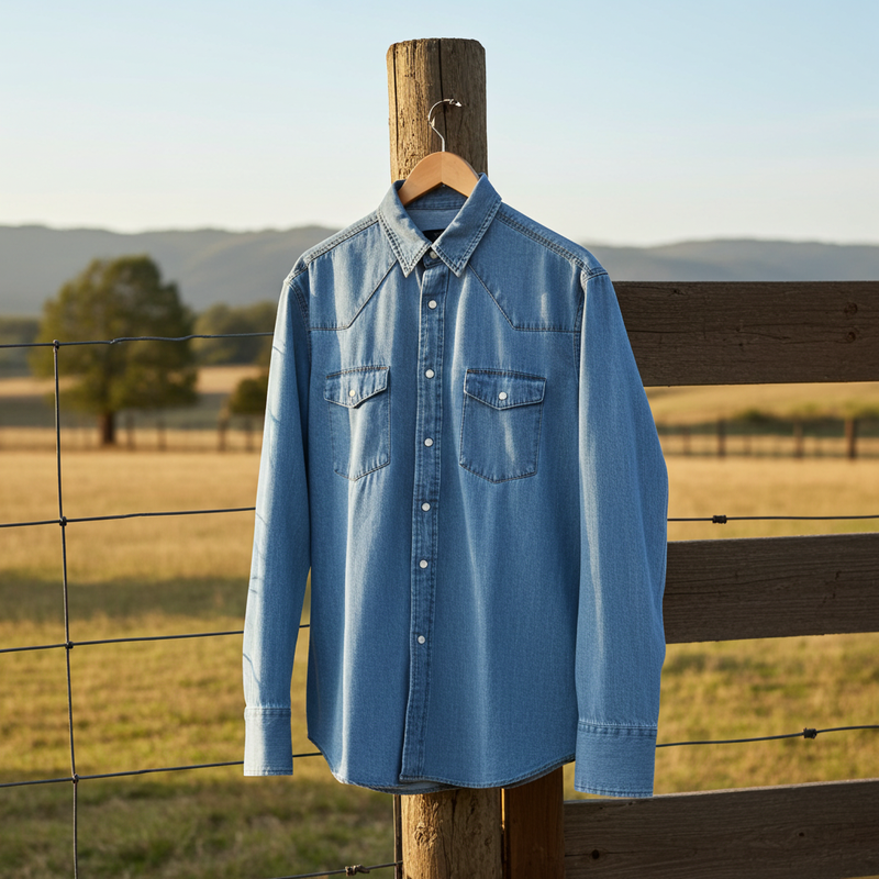 Load image into Gallery viewer, RLLSMS01 - RockinLeather Men&#39;s 6.8 oz Light Denim LS Shirt
