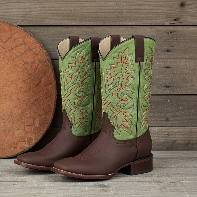 1231 - RockinLeather Men's Brown Crazy Horse Western Boot w/Green Upper