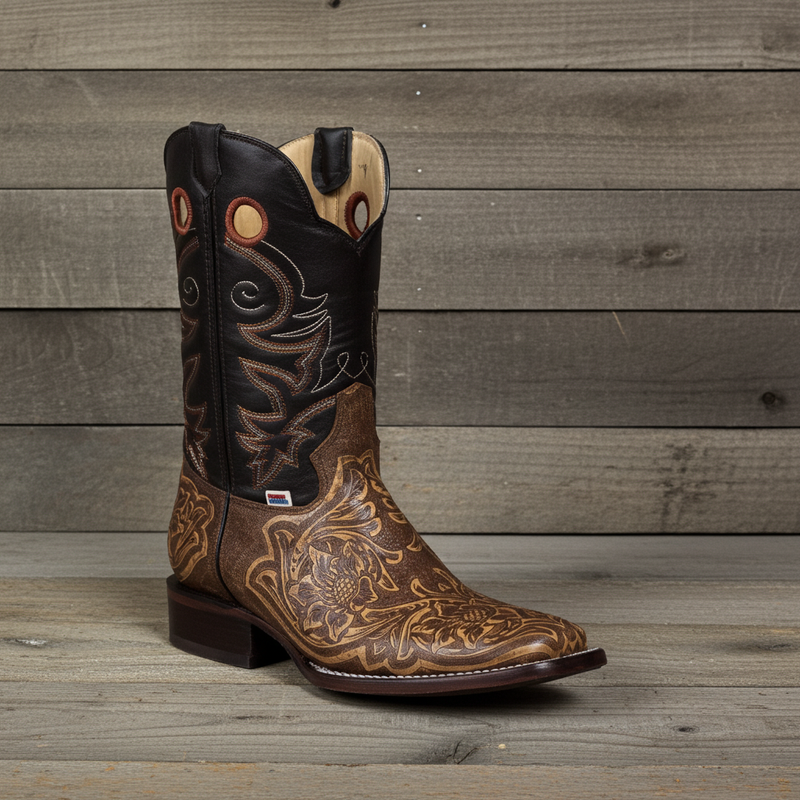 Load image into Gallery viewer, 1238 - RockinLeather Men&#39;s Antique Brown Stamped Cowhide Leather Boot
