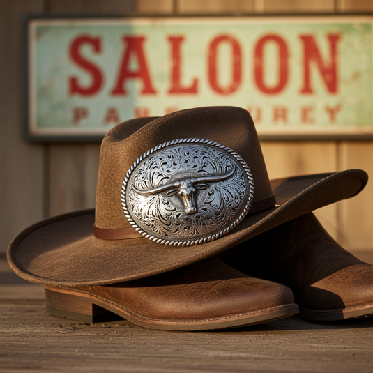 RLB503 - RockinLeather Silver Steer Head Oval Buckle