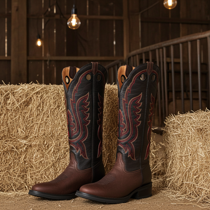 1256 - RockinLeather Men's R Toe Buckaroo Distressed Brown Western Boot