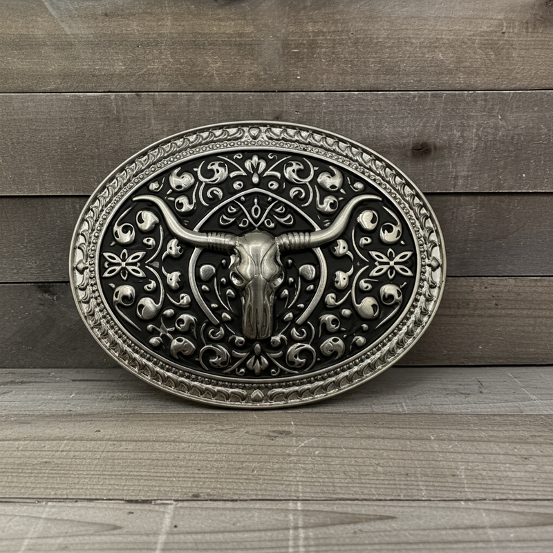 Load image into Gallery viewer, RLB509 - RockinLeather Silver W/Black Underlay Steer Head Belt Buckle
