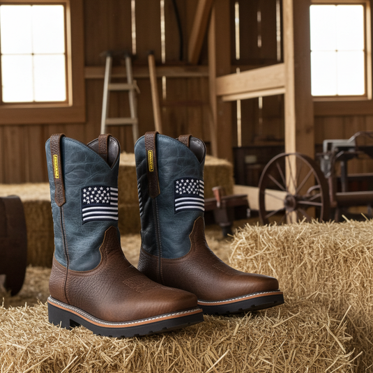 5019 - RockinLeather Men's WATERPROOF American Flag Soft Toe Work Boots