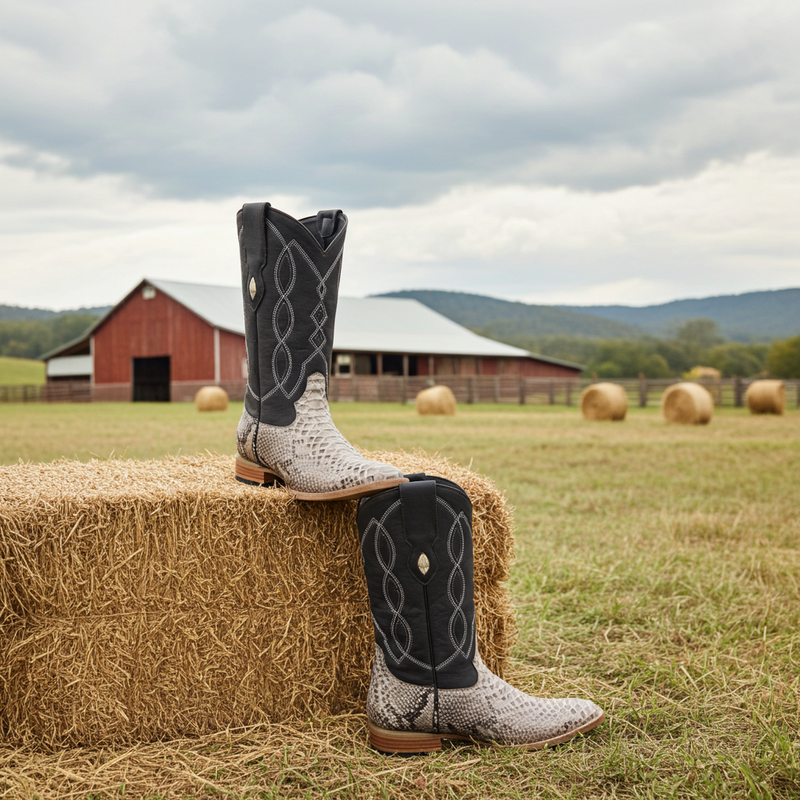 Load image into Gallery viewer, 8005 - RockinLeather Men&#39;s Natural Python Square Toe Western Boot
