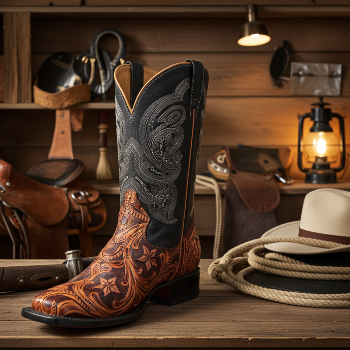 1815 - RockinLeather Men's Hand Tooled Overlay Western Boot