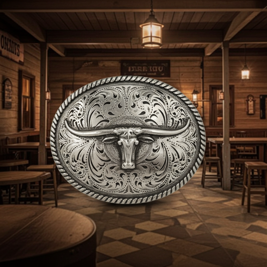 RLB503 - RockinLeather Silver Steer Head Oval Buckle