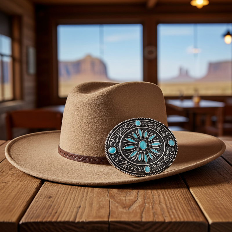Load image into Gallery viewer, RLB505 - RockinLeather Nickle Turquoise Burst Belt Buckle
