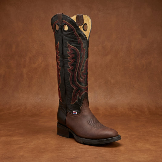 1256 - RockinLeather Men's R Toe Buckaroo Distressed Brown Western Boot