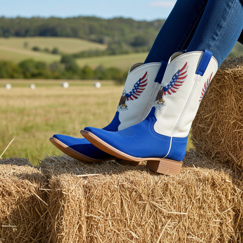 Load image into Gallery viewer, 1242 - RockinLeather Men&#39;s Blue Suede Leather Boot W/Eagle Embroidery
