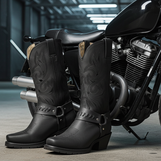 1162 - RockinLeather Men's Black Leather Harness Boot