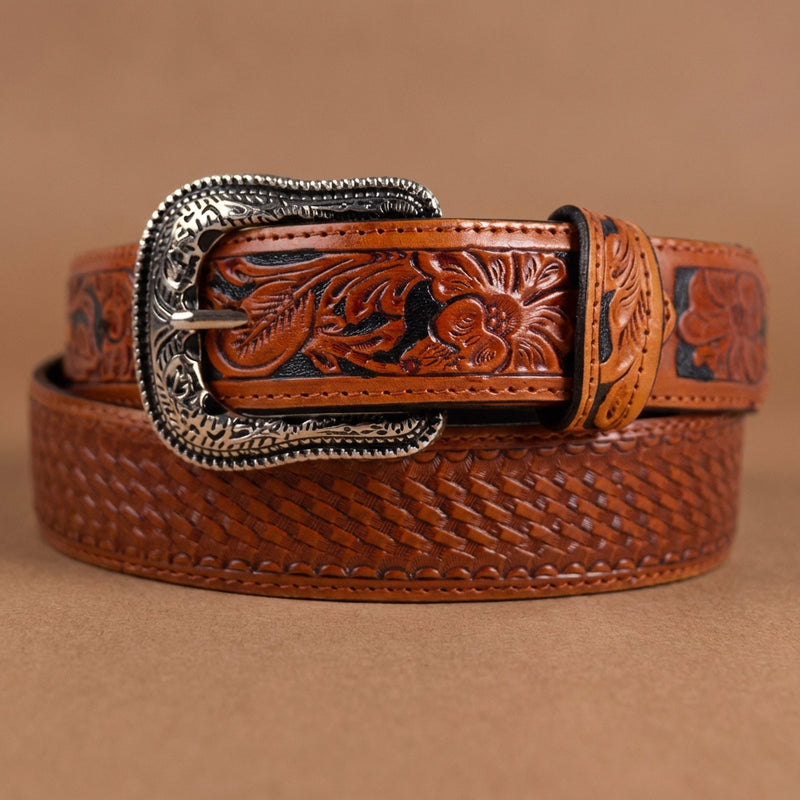 Load image into Gallery viewer, B1039 - RockinLeather Cognac Cowhide Basket Weave Leather Belt
