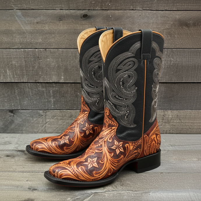 1815 - RockinLeather Men's Hand Tooled Overlay Western Boot