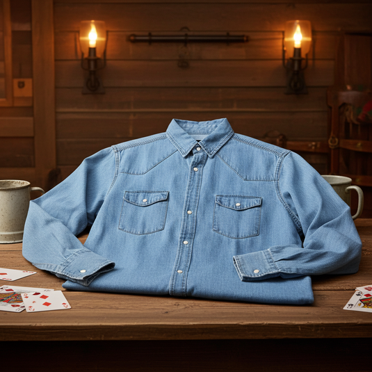 RLLSMS01 - RockinLeather Men's 6.8 oz Light Denim LS Shirt