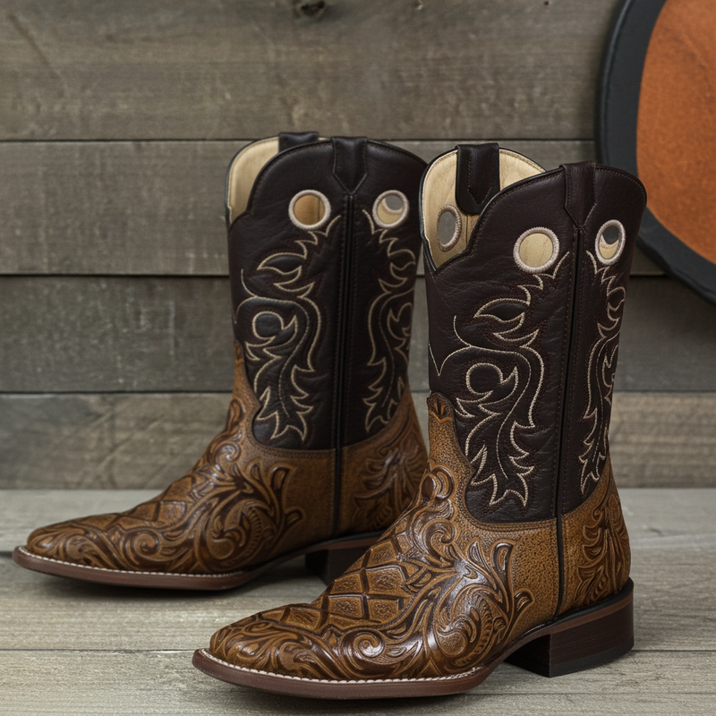 Load image into Gallery viewer, 1229 - RockinLeather Men&#39;s Capuccino Stamped Cowhide Leather Boot
