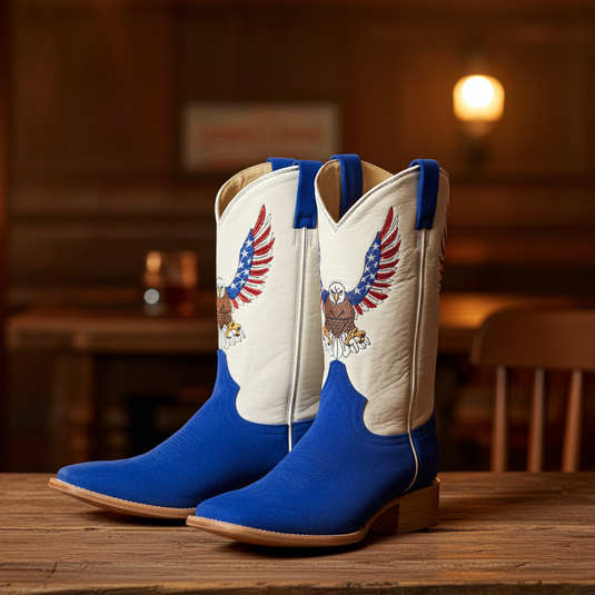 1242 - RockinLeather Men's Blue Suede Leather Boot W/Eagle Embroidery
