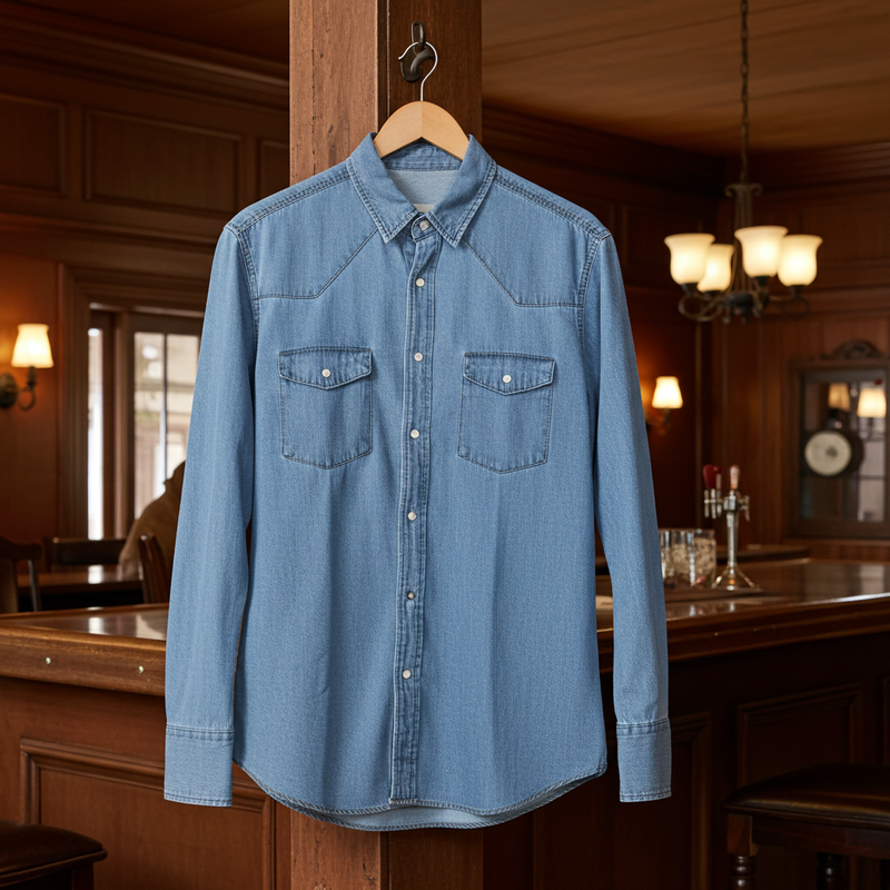 Load image into Gallery viewer, RLLSMS01 - RockinLeather Men&#39;s 6.8 oz Light Denim LS Shirt
