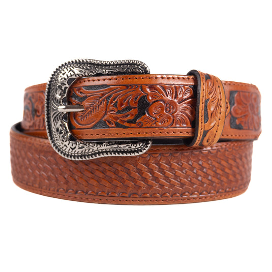 B1039 - RockinLeather Cognac Cowhide Basket Weave Leather Belt