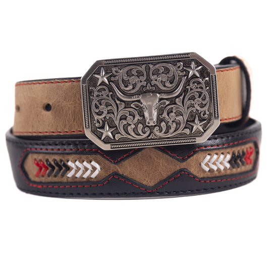 B1057 - RockinLeather Cowhide Children's Leather Belt w/Steer Head Buckle