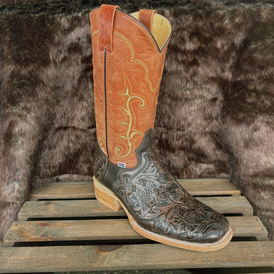 1190 - RockinLeather Men's Stamped Cowhide Leather Boot