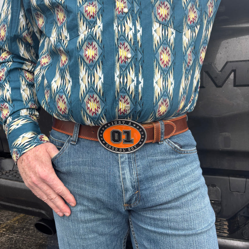 Load image into Gallery viewer, RLB002 - RockinLeather &quot;Just A Good Ol&#39; Boy&quot; Belt Buckle
