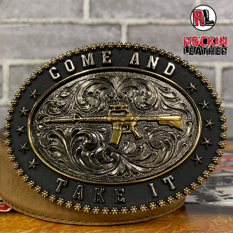 Load image into Gallery viewer, RLB004 - RockinLeather &quot;Come And Take It&quot; Belt Buckle
