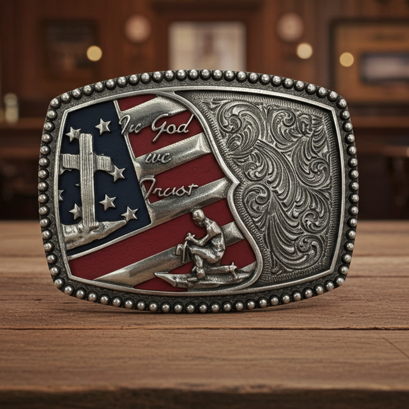 Load image into Gallery viewer, RLB008 - RockinLeather "In God We Trust" Belt Buckle

