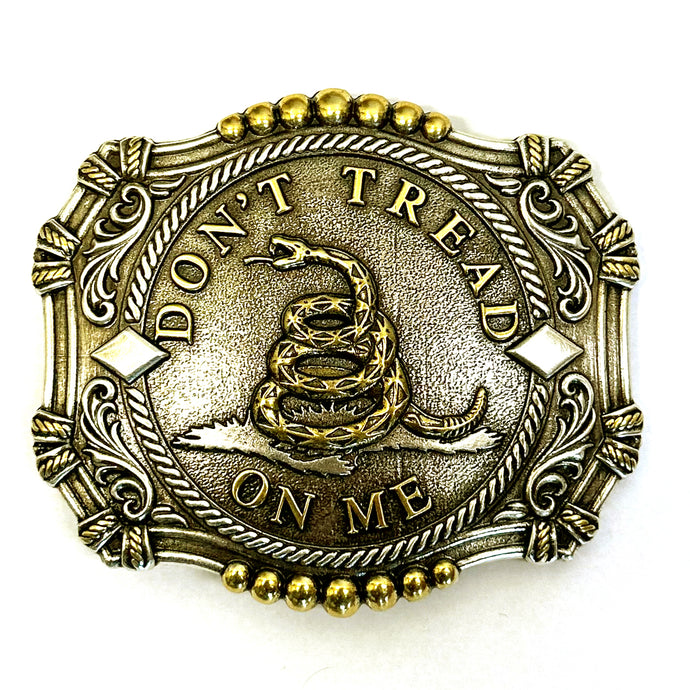 RLB012 - RockinLeather Antique Silver/Gold Don't Tread On Me Belt Buckle