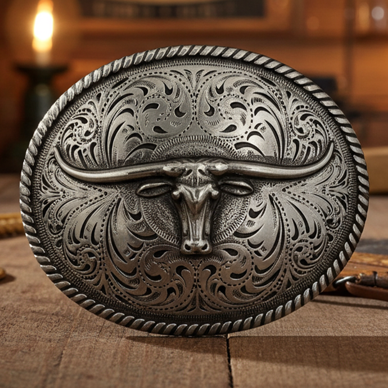 Load image into Gallery viewer, RLB503 - RockinLeather Silver Steer Head Oval Buckle
