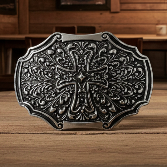 RLB506 - RockinLeather Silver Cross Belt Buckle